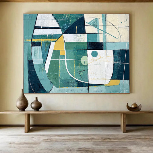 Geometric Green - Blue Abstract Art for Contemporary Office & Architectural Studio SC252