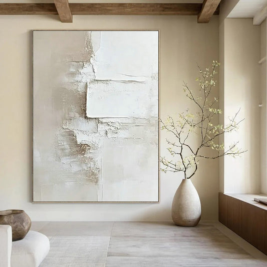 Light Brown - White Textured Abstract Art 2 for Minimalist Art Gallery & Vintage Bookstore Reading Corner DLZ0985