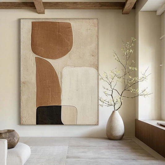 Brown and Beige Abstract Shapes Art for Neutral - Toned Study & Mid - Century Modern Home DLZ2194