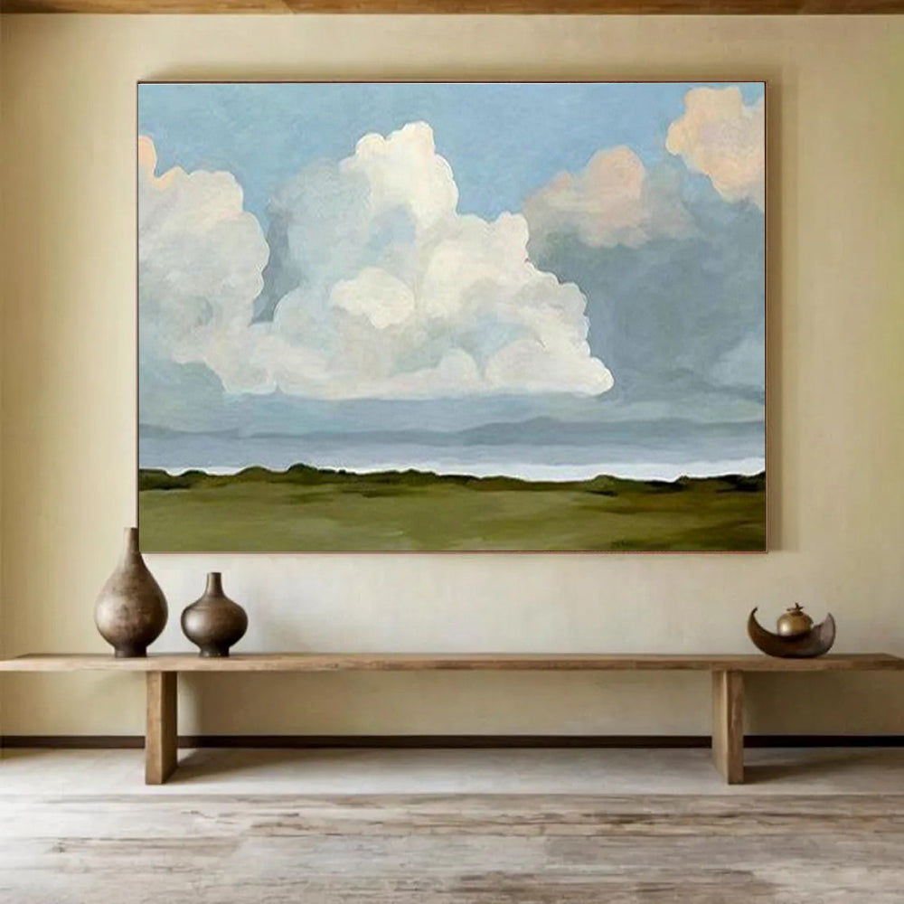 Soothing Blue Sky and Fluffy Clouds Art for a Calm and Peaceful Reading Nook Oasis DLZ2789