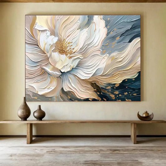 Gold - Accented White Flower Relief Art for Luxe Bedroom Retreats DLZ3087