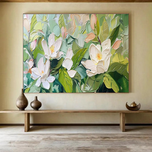 White Magnolia Relief Art for Elegant Spa Treatment Room Walls DLZ3220