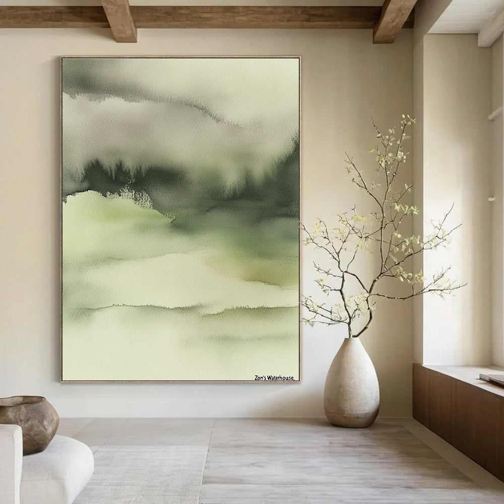 Gentle Green Watercolor Art for Yoga Studio & Nursery STSC068