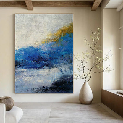 Blue - Gold Gradient Abstract Art for Living Room & Office DLZ0560