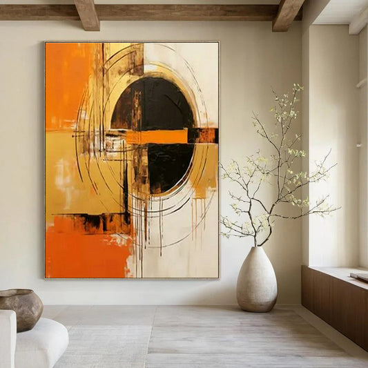 Orange - Black Geometric Abstract Art for Modern Home Entrance & Design - Focused Office DLZ1739