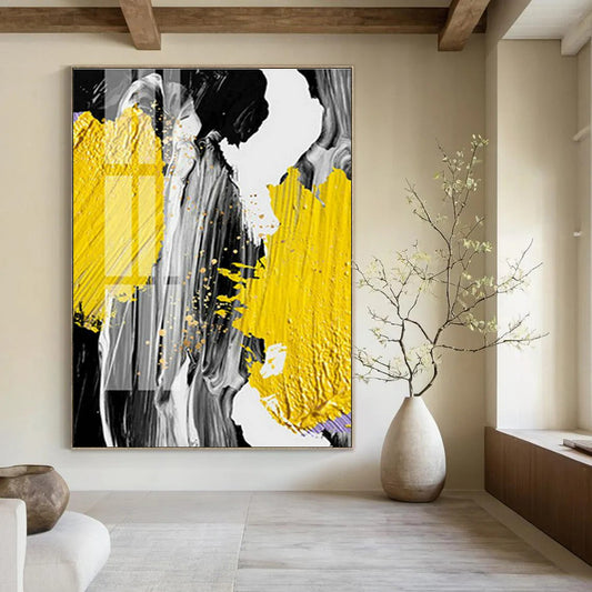 Yellow, Gray, and Gold Abstract Splash Art for Creative Agency & Energetic Retail Space DLZ2226