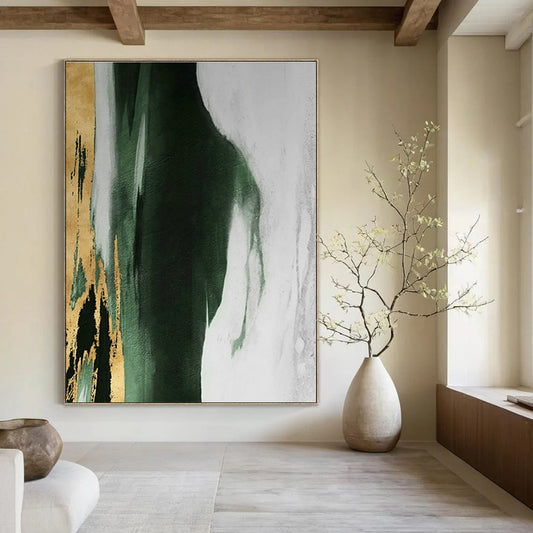 Gold & Green Fusion Abstract Art for Modern Living Room & Boutique Hotel Lounge DLZ1211