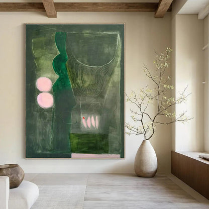 Dark Green - Pink Circle Art for Intimate Wine Bar Alcoves DLZ0136