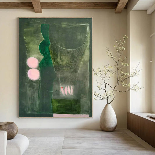 Dark Green - Pink Circle Art for Intimate Wine Bar Alcoves DLZ0136