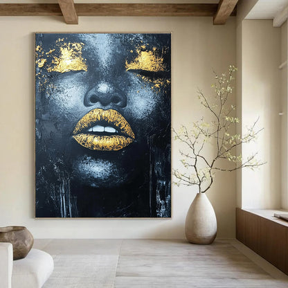 Gold - Accented Black Portrait for Luxury Bedroom & High - End Gallery STSC1276