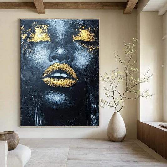 Gold - Accented Black Portrait for Luxury Bedroom & High - End Gallery STSC1276