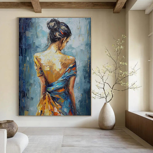 Woman’s Back View Oil Painting for Bohemian Bedroom & Artistic Fashion Studio DLZ1551