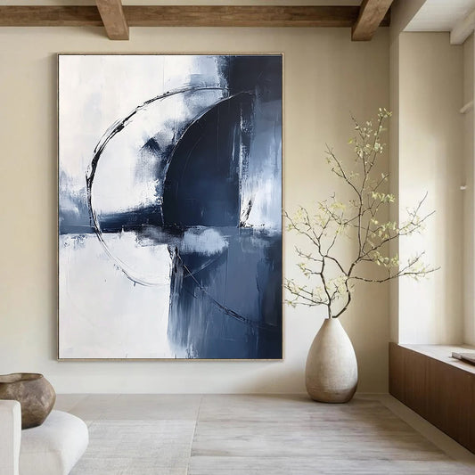 Blue and White Circular Abstraction Art for Coastal - Inspired Home & Art - Decorated Spa STSC1355