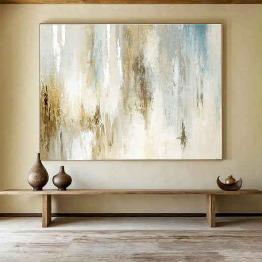 Beige - Gold Abstract Art for Minimalist Bedroom DLZ2906