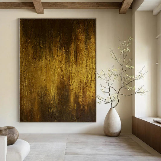Deep Gold Abstract Art for Luxury Hotel Lobby Lounge Areas DLZ0031
