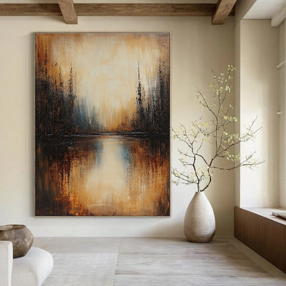 Warm - Toned Abstract Forest Lake for Cozy Cabin Living Room & Nature - Themed Art Gallery STSC168