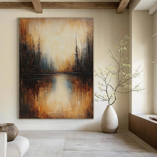Warm - Toned Abstract Forest Lake for Cozy Cabin Living Room & Nature - Themed Art Gallery STSC168