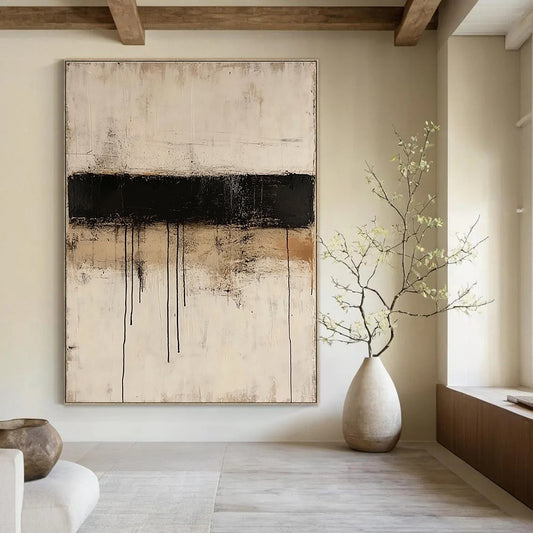 Beige and Black Dripping Abstract for Industrial - Chic Loft & Sophisticated Living Room STSC521