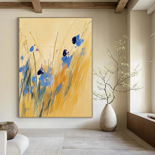 Blue Flowers in Yellow Grass for Bohemian Garden Room & Serene Reading Nook STSC336