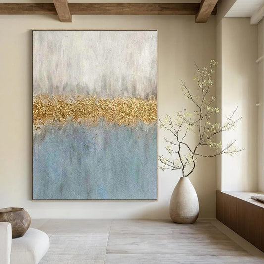 Gray - Gold - Blue Abstract Art for Living Room & Office DLZ0301