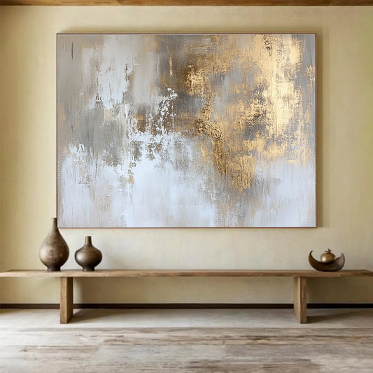 Gold - Accented Gray Abstract Art for Luxury Hotel Suite & Upscale Home Library SC234