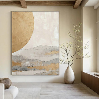 Gold Moon and Mountain Abstract Art for Zen - Inspired Spa & Asian - Inspired Home Living Room DLZ1625
