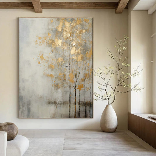 Gold - Leaf Tree Abstract Art for Luxury Hotel Lobby & Home Living Room DLZ1062