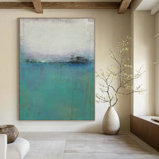 Soft Blue Abstract Landscape Art for Coastal Bedroom & Relaxing Spa Lounge DLZ1481