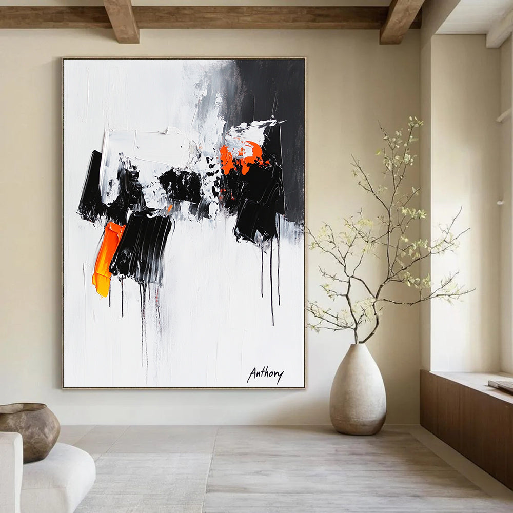 Black, White, and Orange Abstract for Modern Office & Edgy Living Room STSC350
