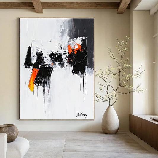 Black, White, and Orange Abstract for Modern Office & Edgy Living Room STSC350