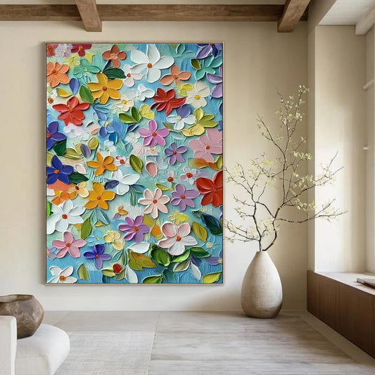3D Floral Blue Canvas Art for Bohemian Bedroom & Garden - Themed Café DLZ2251