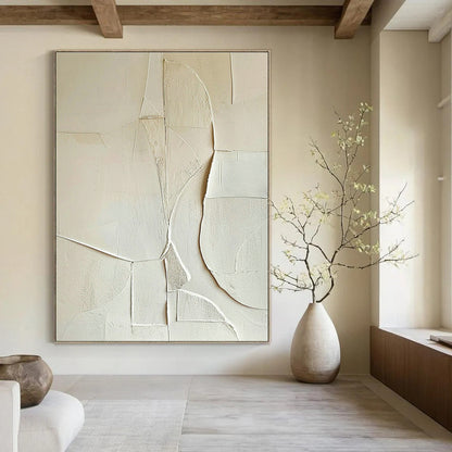 White Geometric Abstract Relief Art for Scandinavian Bedroom & Modern Art Gallery DLZ1321