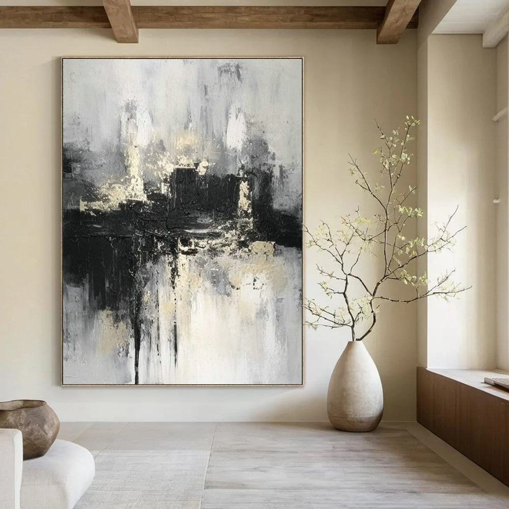 Black - White - Gray Abstract Art for Industrial Loft & Corporate Office DLZ1811