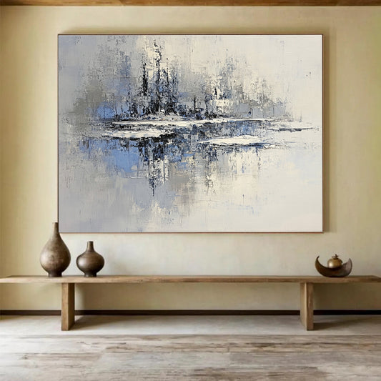Frosty Landscape Reflection Art for Winter Lodge & Minimalist Ski Resort SC158