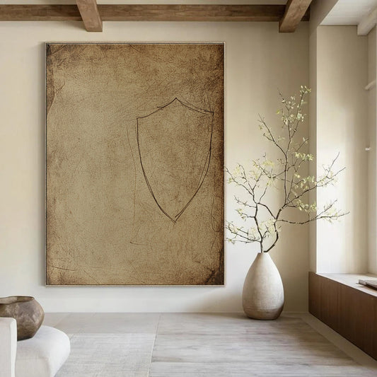 Shield Sketch on Parchment for Medieval - Themed Restaurant & Historical Art Collection STSC987