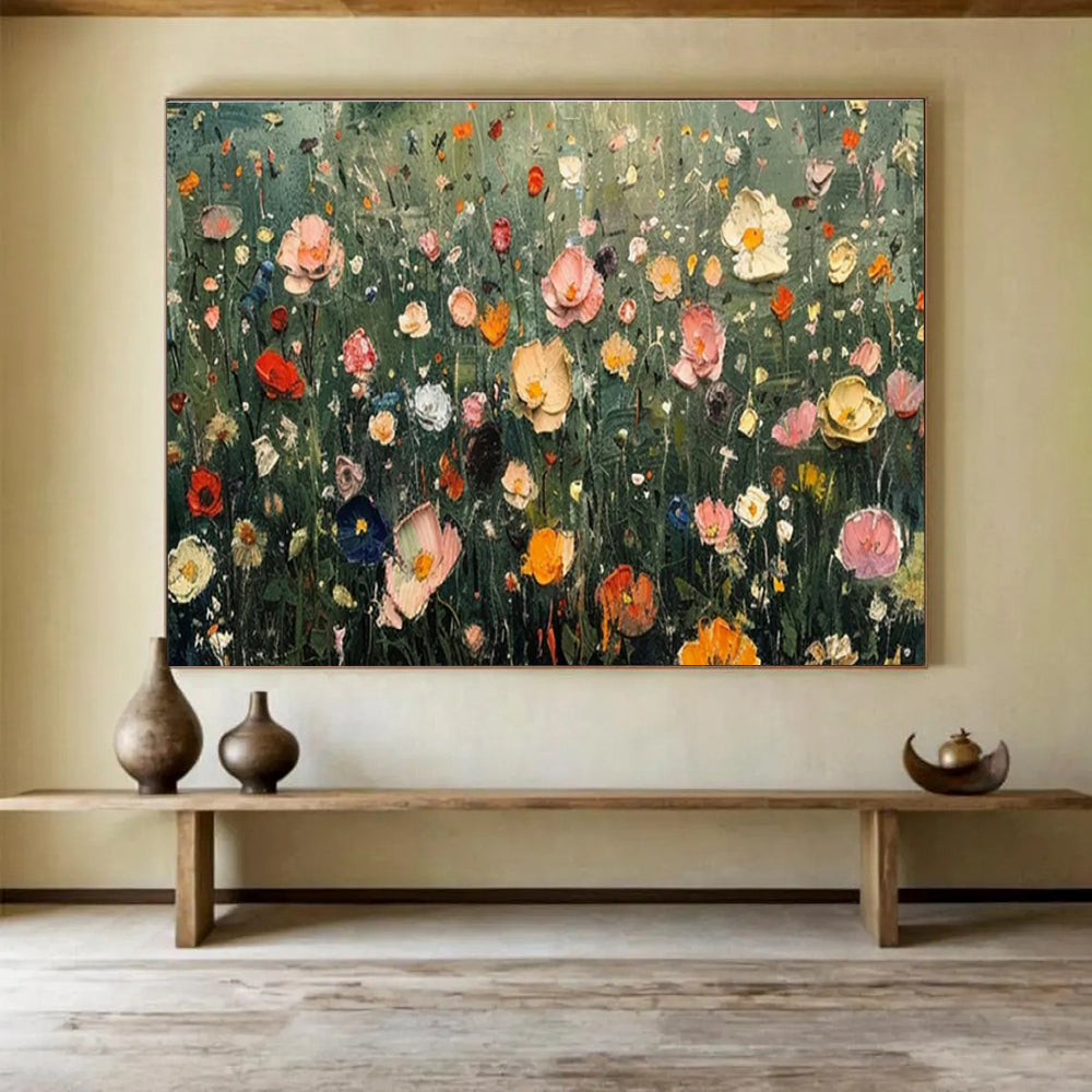 Colorful Flower Field Oil Painting for Countryside Café Outdoor Seating Areas DLZ3193
