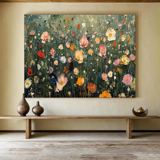 Colorful Flower Field Oil Painting for Countryside Café Outdoor Seating Areas DLZ3193