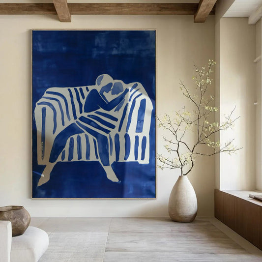 Blue - Toned Couple on Sofa Art for Romantic Living Room & Intimate Hotel Suite DLZ0692