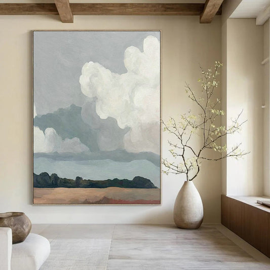Cloudy Field Landscape Art for Countryside Home Living Room & Nature - Themed Café Thatch DLZ2130