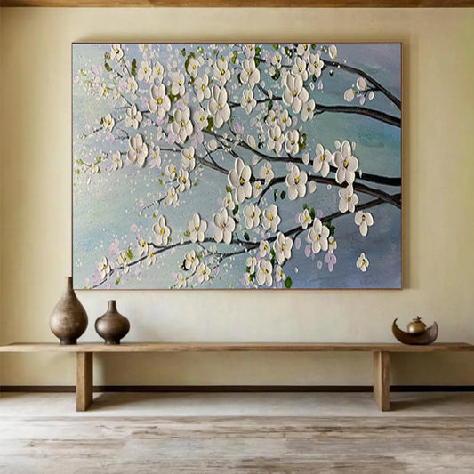 White Flower Branch Art for Minimalist Home Bedroom Accent Walls DLZ3271