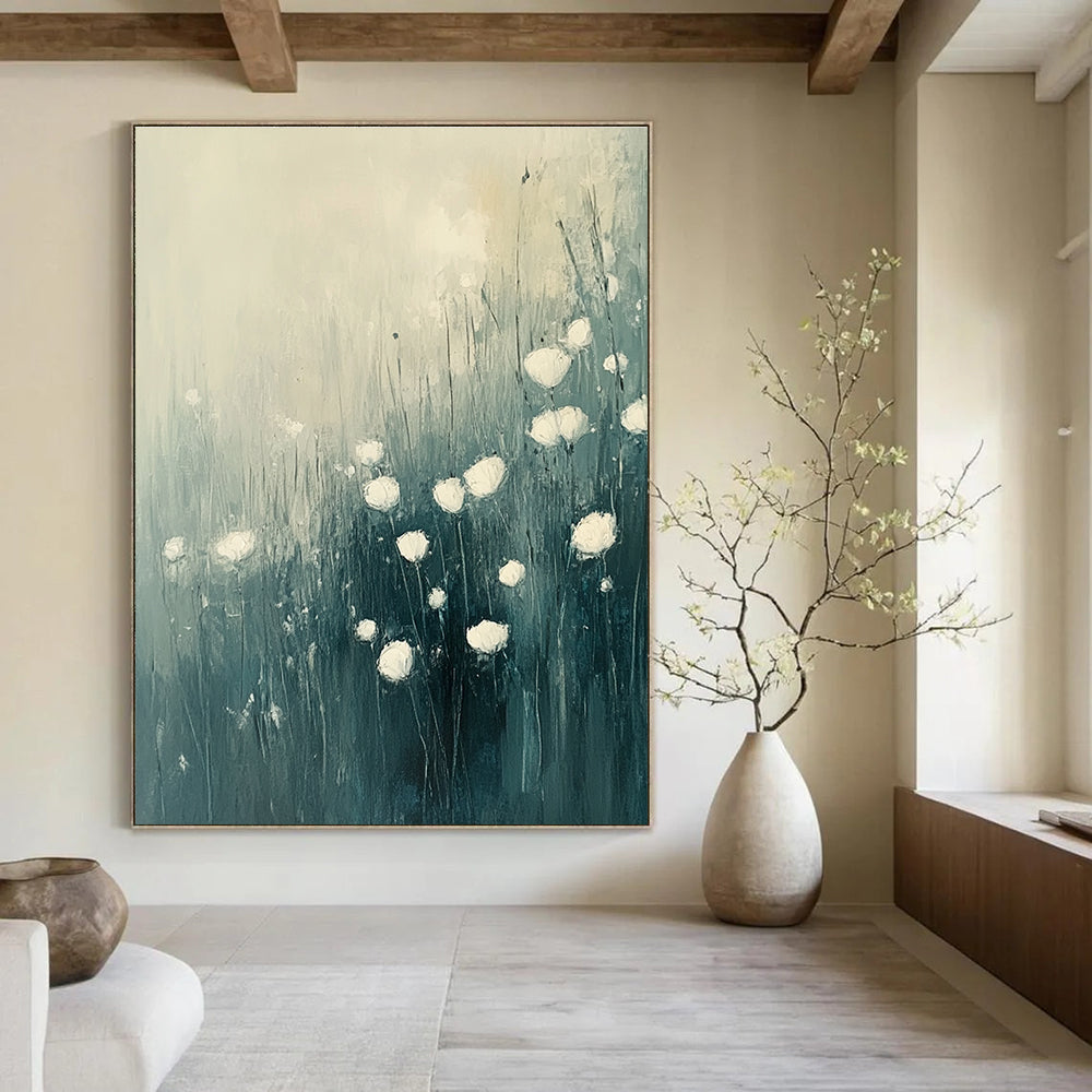 Abstract White Flowers in Field for Serene Spa Retreat & Minimalist Home Living Room STSC184