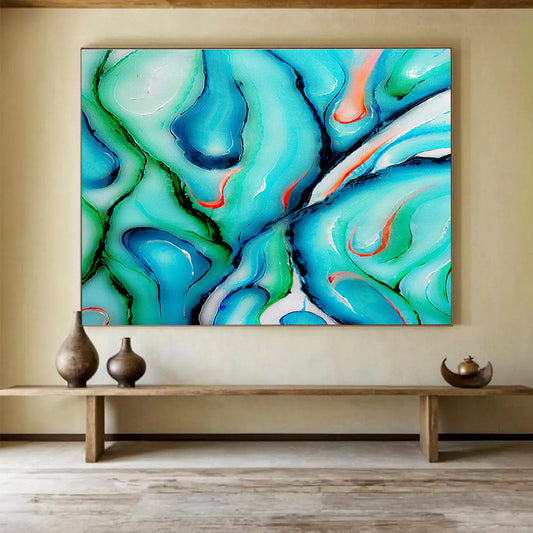 Blue - Green Fluid Art for Tropical - Themed Café Outdoor Seating Walls DLZ3301