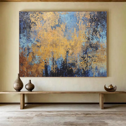 Gold - Blue Abstract Art: Elevate Your Living Room with Dreamy Color Blends DLZ2384