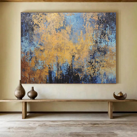 Gold - Blue Abstract Art: Elevate Your Living Room with Dreamy Color Blends DLZ2384