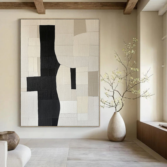 Black and White Patchwork Abstract for Minimalist Home Office & Modern Studio Space STSC392