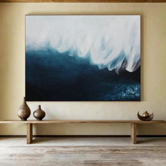 Blue - White Wave Abstract Art for Coastal - Themed Living Rooms DLZ2423