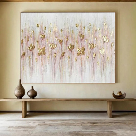 Gold - Pink Floral Art for Elegant Bridal Suite Decor DLZ3259