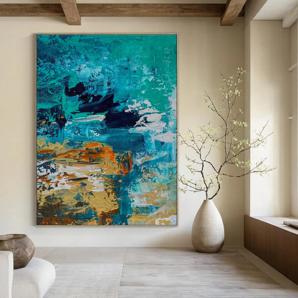 Blue - Orange Abstract Art for Coastal Home Living Room Walls DLZ0035