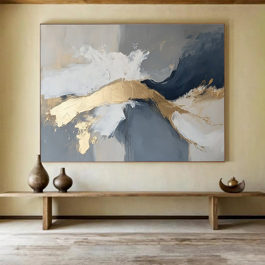 Gold - Accented Abstract Art for Luxury Hotel Lobby & Modern Home Living Room SC140