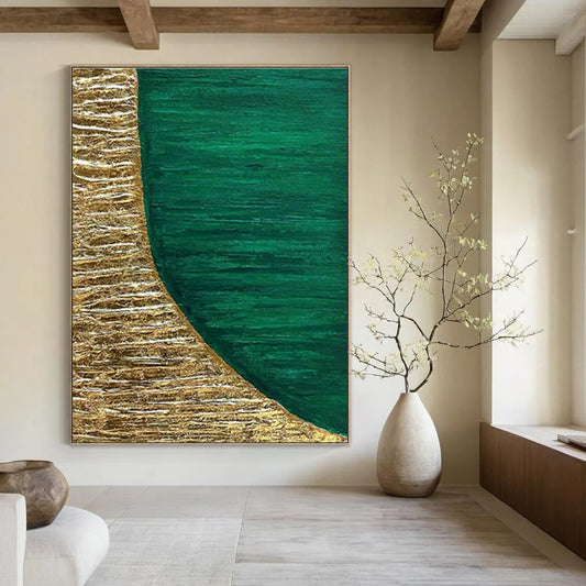 Gold - Green Semi - Circle Abstract Art for Luxury Hotel Room & Fine Dining Restaurant DLZ1226
